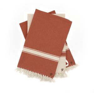 Torchon (x3) coton rouge brique 45x75