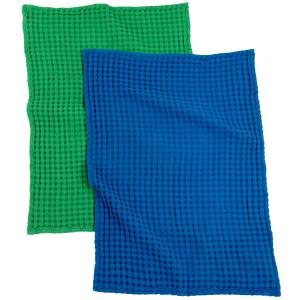 Torchons en coton biologique effet gaufré bleu et vert 50x7…