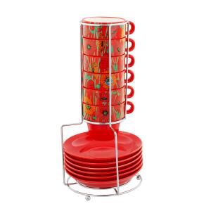 Tour de tasses espresso  rouge porcelaine 28 x 0 x 0 cm