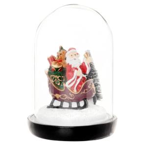 Traîneau du Père Noël vert, rouge, blanc et noir sous cloch…
