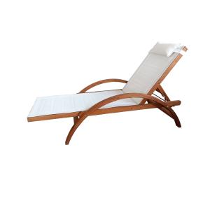 Transat en bois et toile PVC blanc