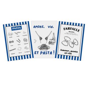 Trio Affiches AMORE VIN et PASTA - illustration