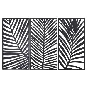 Triptyque feuilles de palmiers en métal noir 144x90