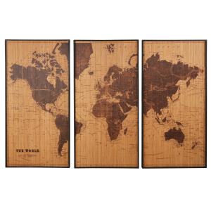 Triptyque imprimé mappemonde marron et noir 174x120