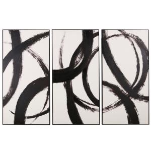 Triptyque peint abstrait noir et blanc 200x130
