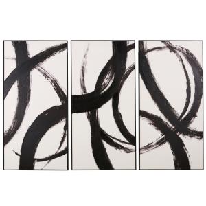 Triptyque peint abstrait noir et blanc 66x130