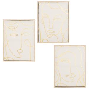 Triptyque visages abstraits écrus et dorés 96x43