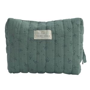 Trousse de toilette en gaze de coton bio à motifs vert