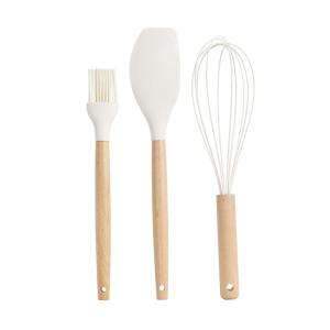 Ustensiles de cuisine en bois de hêtre et silicone beige (x…