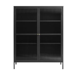 Vaisselier 2 portes en verre strié et métal H140cm - Noir