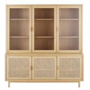 Vaisselier 3 portes vitrées et cannage en rotin L180