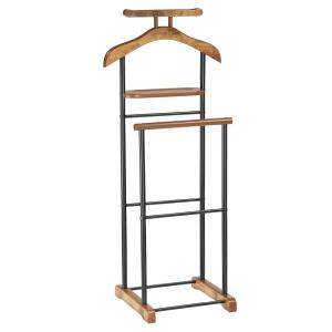 Valet de chambre 2 portants en métal, effet vieux bois et n…
