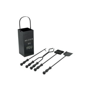 Valet de cheminée carré noir avec 4 accessoires – ''au coin…