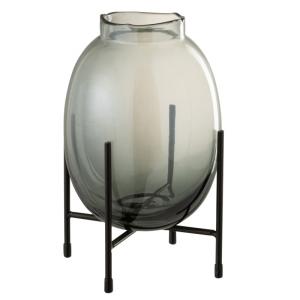 Vase à bord irrégulier avec support noir en verre gris 16x1…