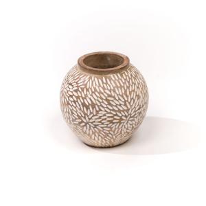 Vase arrondi motif devant bois  17x17 cm Beige