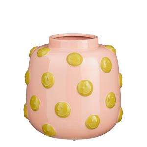 Vase avec des smileys en céramique rose pâle et ocre H28