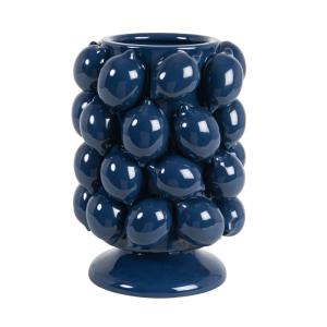 Vase barbotine citrons en grès bleu H26