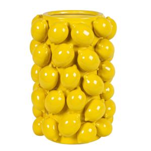 Vase barbotine citrons en grès jaune H30