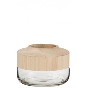 Vase bas bois/verre marron clair H17,5cm