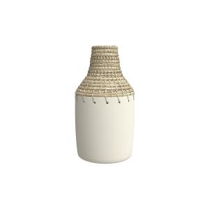 Vase blanc en terre cuite et fibre de Mendong H37cm