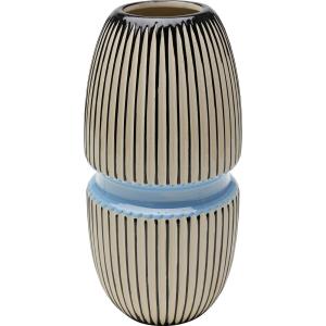 Vase bleu rayures noires et blanches en porcelaine H31