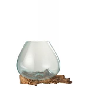 Vase bois/verre transparent H24,5cm