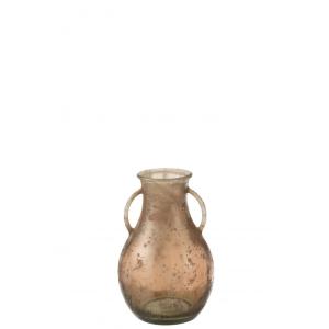 Vase bouteille 2 anses verre marron H32cm