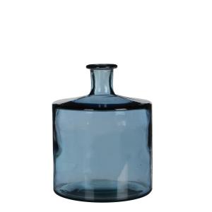 Vase bouteille en verre recyclé bleu H26