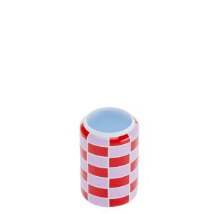 Vase cylindrique à damier céramique rouge 19,4cmx13cm