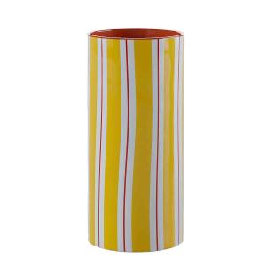 Vase cylindrique à rayures jaune modèle medium 18cm