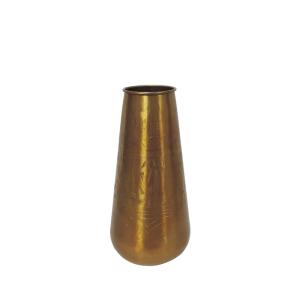 Vase cylindrique en aluminium doré motifs gravés h33 cm