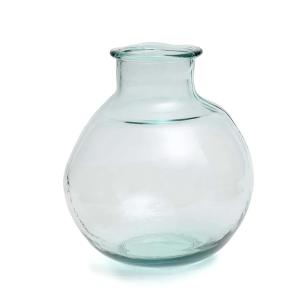 Vase de forme ronde en verre recyclé bleu H25