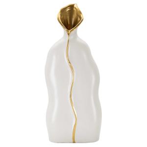 Vase décoratif en céramique blanc et doré 16x8x40 cm