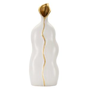 Vase décoratif en céramique blanc et doré 19,5x10x50 cm