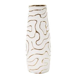 Vase décoratif en céramique blanche et dorée Ø 14,5x39,5 cm…