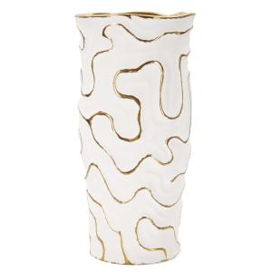 Vase décoratif en céramique blanche et dorée Ø 16x32,5 cm…