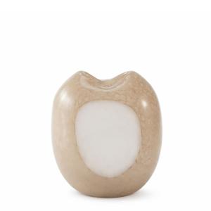 Vase décoratif en verre soufflé beige et blanc H22