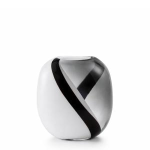 Vase décoratif en verre soufflé blanc gris et noir H22