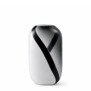 Vase décoratif en verre soufflé blanc gris et noir H32