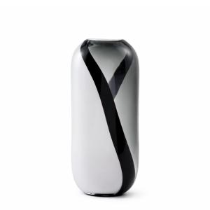 Vase décoratif en verre soufflé blanc gris et noir H38