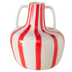 Vase design céramique rouge et blanc 15x15x17cm