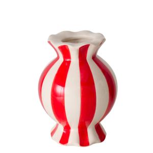 Vase design céramique rouge et blanc bonbon 13x13x17.5cm