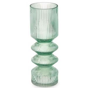 Vase design en verre strié vert 8x8x23cm