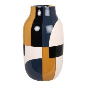 Vase en argile bleu, blanc, jaune et noir H30