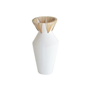 Vase en béton et rotin blanc h37cm