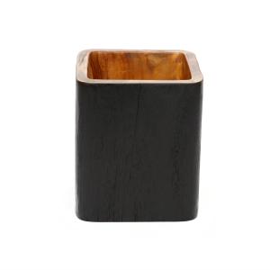 Vase en bois de teck carré noir