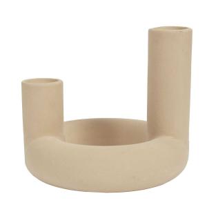 Vase en céramique 2 tubes beige - Diam. 16 cm