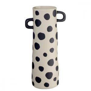 Vase en céramique à pois noir et crème H28cm