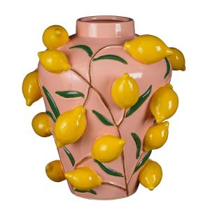 Vase en céramique avec des citrons rose pâle H37,5