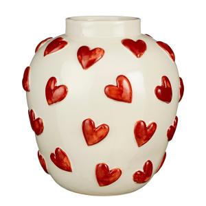 Vase en céramique avec des cœurs blanc et rouge H33